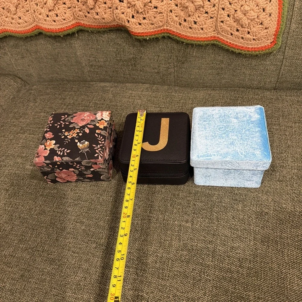 Jewelry Box Set 3 Pc Organizer Travel Case‎ Floral Mirror Velvet Storage